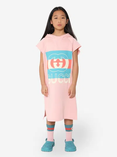 Shop Gucci Girls Hooded Sweater Dress In Pink