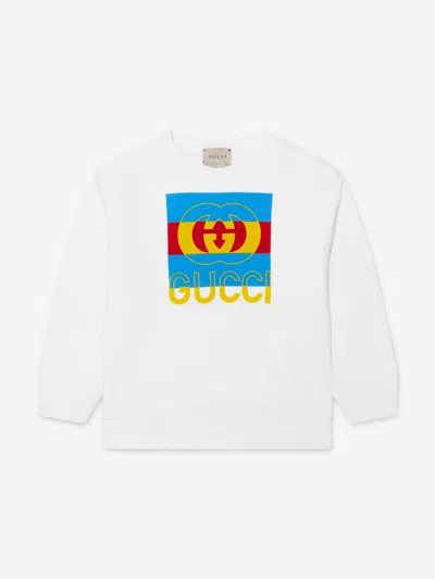 Shop Gucci Kids Logo Sweatshirt In Ivory