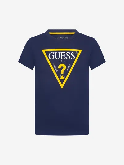 Shop Guess Boys Logo Print T-shirt 6 - 9 Mths Blue