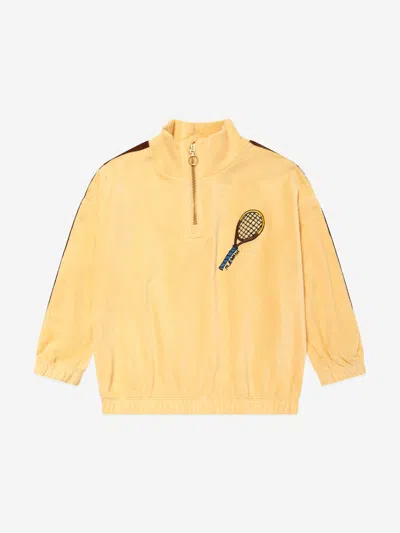 Shop Mini Rodini Kids Tennis Embroidered Half Zip Sweatshirt In Yellow