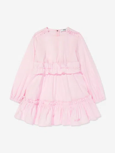Shop Msgm Girls Poplin Dress In Pink