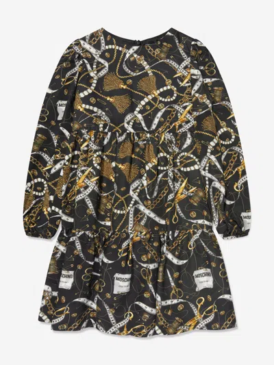 Moschino Girls Chain Print Dress In Black