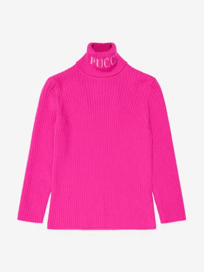 Shop Emilio Pucci Girls Roll Neck Knitted Jumper In Pink