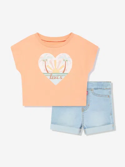 Shop Levi's Wear Baby Girls Palm T-shirt And Shorts Set In Orange