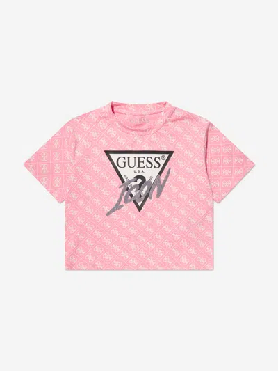 Shop Guess Girls Logo Print T-shirt In Pink
