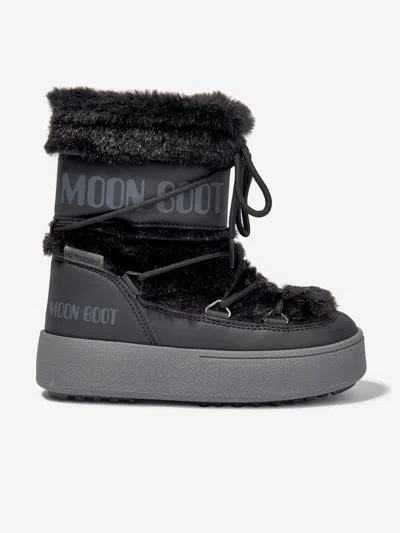Shop Moon Boot Girls Jtrack Faux Fur Snow Boots In Black