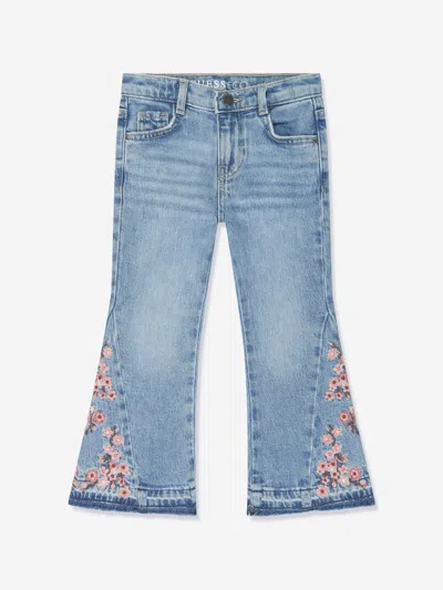 Shop Guess Girls Floral Flared Denim Jeans In Blue