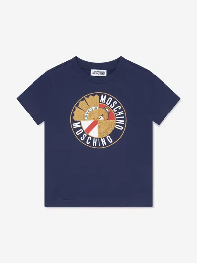 Shop Moschino Boys Logo T-shirt In Blue