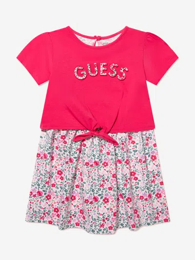 Shop Guess Girls Floral Logo Dress In Pink