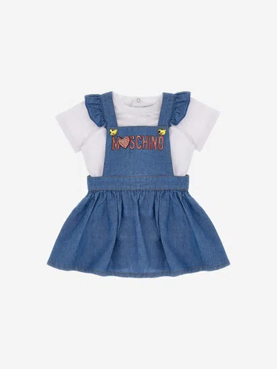 Shop Moschino Baby Girls Dungaree Skirt Set In Blue