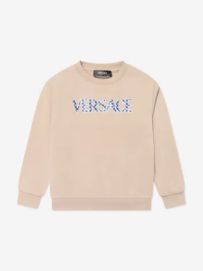 Shop Versace Boys Damier Logo Sweatshirt In Beige