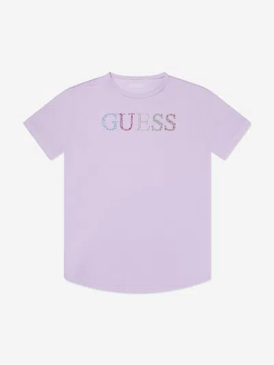 Shop Guess Girls Logo T-shirt In Purple