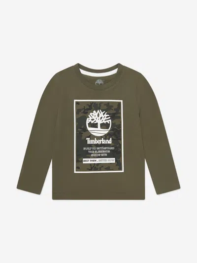 Shop Timberland Boys Long Sleeve Logo T-shirt In Green