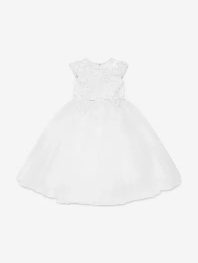 Sarah Louise Floral-embroidered Cap-sleeves Dress In White