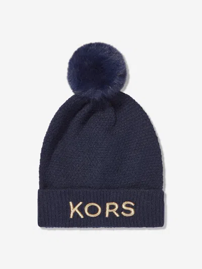 Shop Michael Kors Girls Logo Pull On Hat In Blue