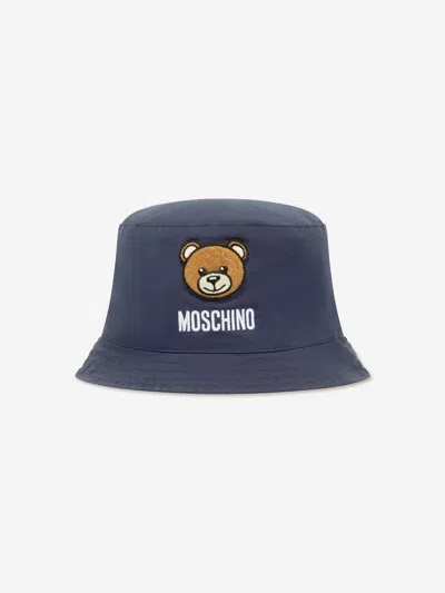 Shop Moschino Baby Teddy Logo Bucket Hat In Blue