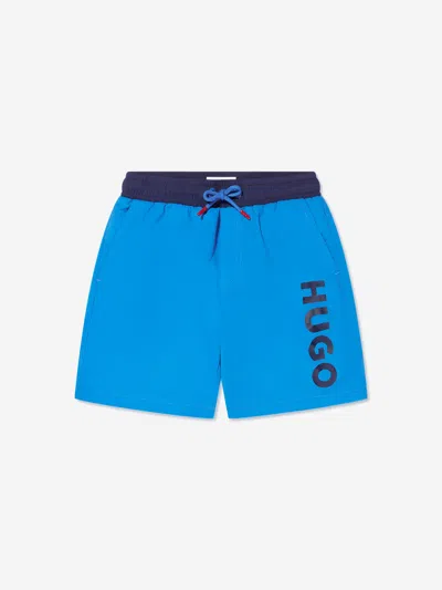 Shop Hugo Boys Logo Print Swim Shorts In Blue