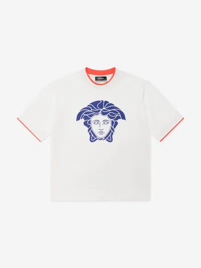 Shop Versace Boys Jersey And Net Logo T-shirt In White