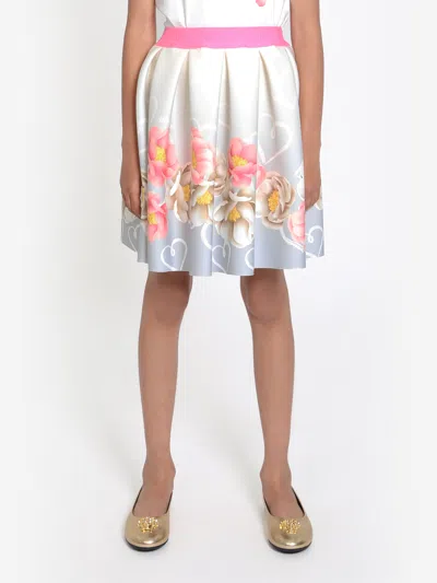 Shop Monnalisa Girls Flower Print Skirt In Grey