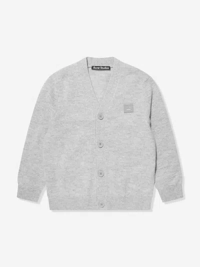 Shop Acne Studios Kids Wool Logo Cardigan In Grey