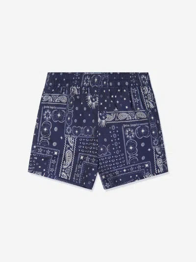 Shop Palm Angels Boys Astro Paisley Swim Shorts In Blue