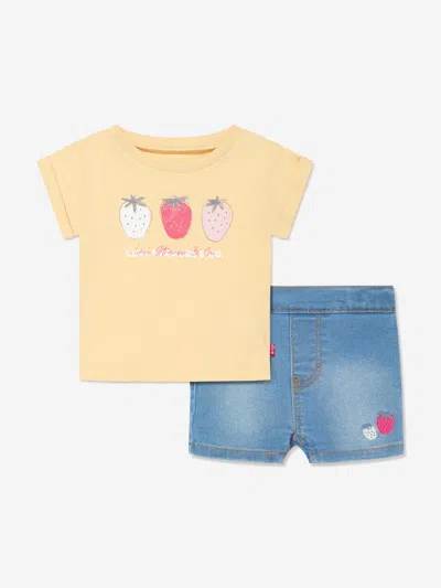 Shop Levi's Wear Baby Girls Fruity T-shirt And Shorts Set In Yellow