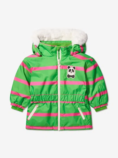 Shop Mini Rodini Girls Panda Soft Ski Jacket In Green