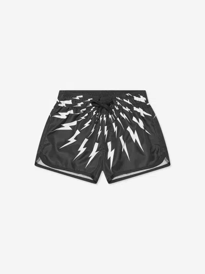 Shop Neil Barrett Boys Thunderbolt Swim Shorts In Black