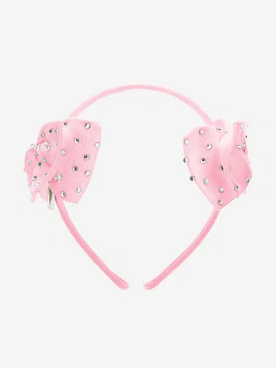 Shop Monnalisa Girls Diamante Bow Headband In Pink