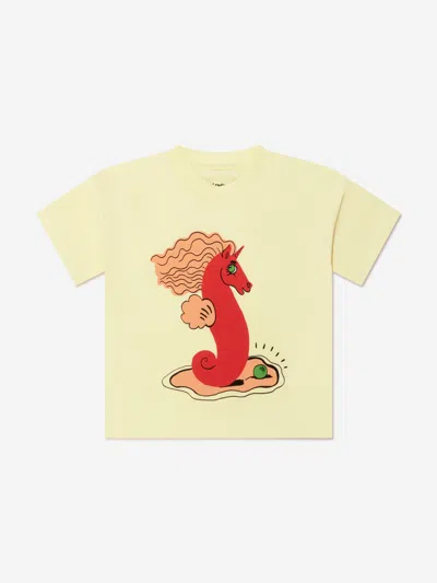 Mini Rodini Kids Unicorn Seahorse T-shirt In Yellow