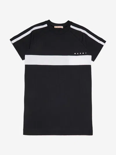 Shop Marni Girls Striped Logo T-shirt Dress In Black