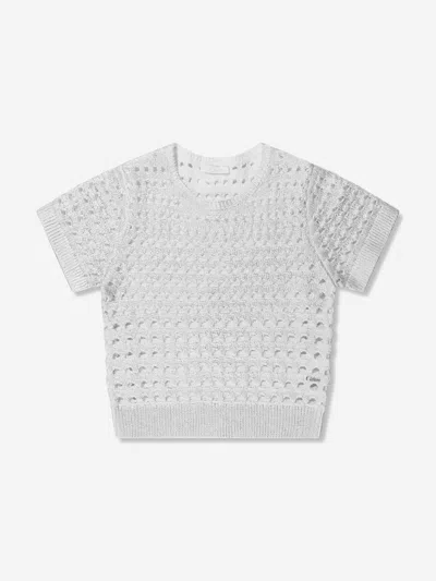 Shop Chloé Girls Lamé Crochet Sweatshirt In Silver