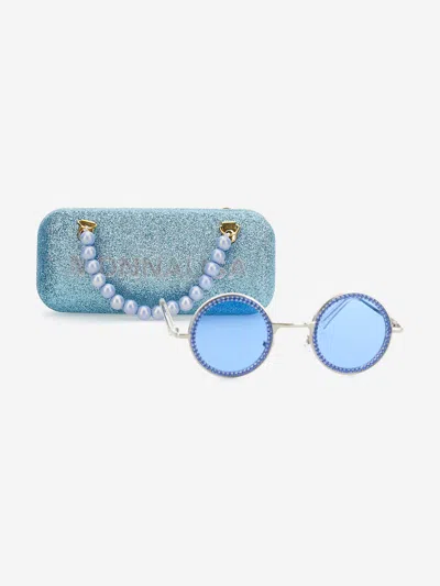 Shop Monnalisa Girls Rhinestone Sunglasses In Blue