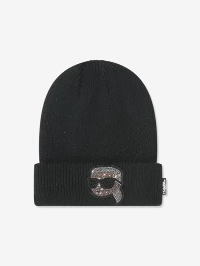 Shop Karl Lagerfeld Girls Beanie Hat In Black