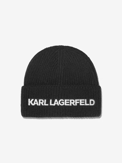 Shop Karl Lagerfeld Girls Logo Beanie Hat In Black