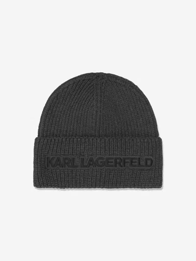Shop Karl Lagerfeld Boys Logo Beanie Hat In Grey