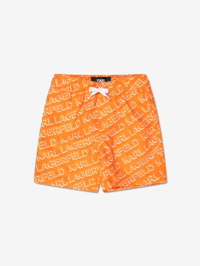 Shop Karl Lagerfeld Boys Logo Print Swim Shorts In Orange