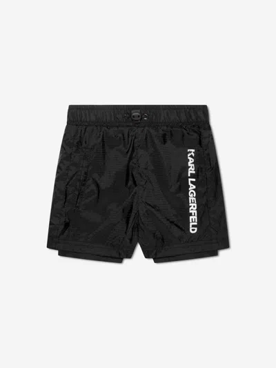 Shop Karl Lagerfeld Boys Layered Sports Shorts In Black