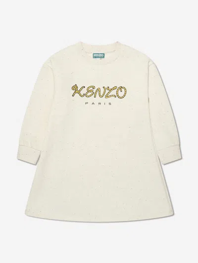 Shop Kenzo Girls Logo Sweater Dress In Beige