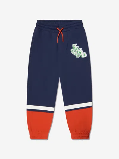 Kenzo Boy's Two-toned Logo-print Joggers In Blue