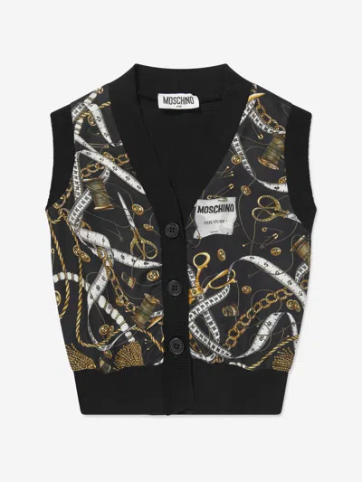 Moschino Graphic-print Sleeveless Wool Cardigan In Black