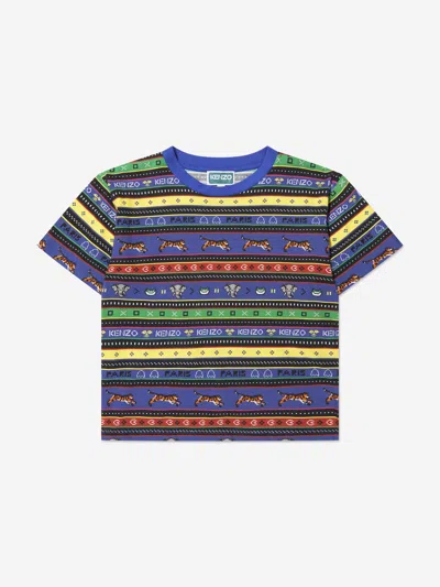 Shop Kenzo Boys Striped Jungle Game T-shirt In Blue