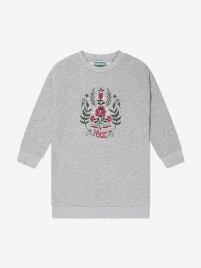 Shop Kenzo Girls Embroidered Sweater Dress In Grey