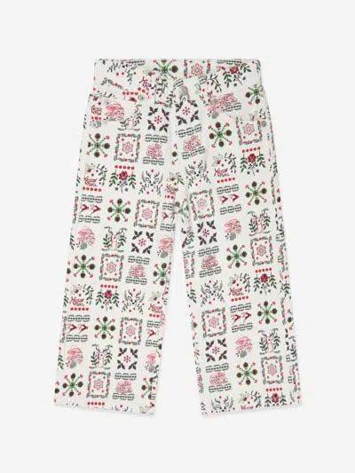 Shop Kenzo Girls Seasonal Print Trousers In Ivory