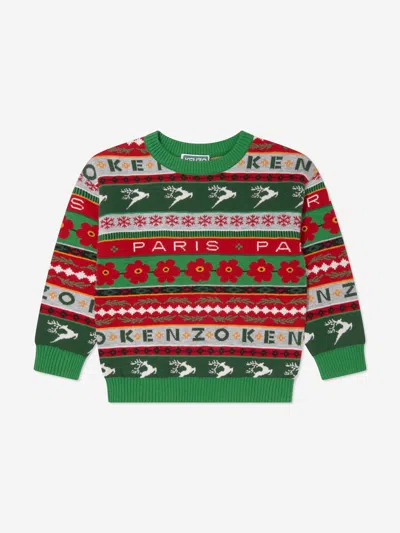Shop Kenzo Kids Seasonal Knitted Jumper In Green