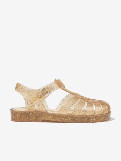 Shop Mini Melissa Girls Possession Shiny Sandals In Gold