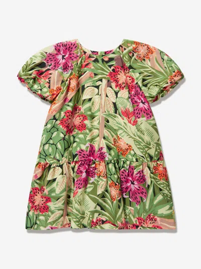 Shop Kenzo Girls Tropical Print Dress In Green