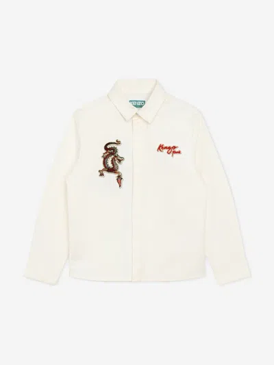 Shop Kenzo Boys Embroidered Dragon Shirt In Ivory