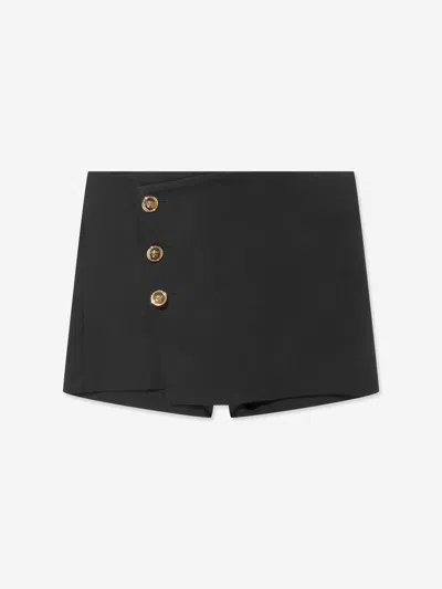 Versace Girls Black Kids Branded Gold-toned Buttons Stretch-woven Skort 8-14 Years In Black