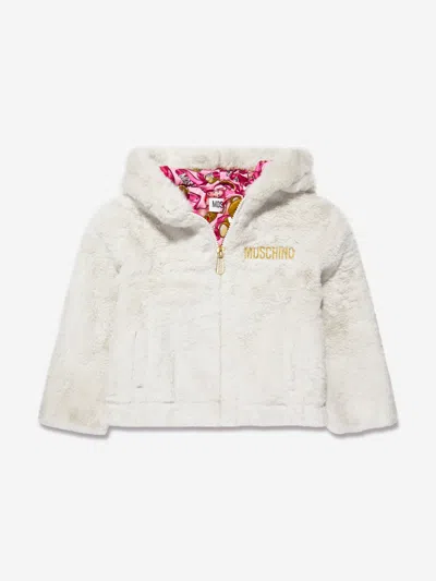 Shop Moschino Girls Hooded Zip Up Jacket In Ivory